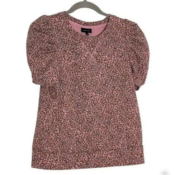 Who What Wear | PLEATED PUFF SLEEVE TOP PINK LEOPARD PRINT Size Medium - Picture 1 of 5